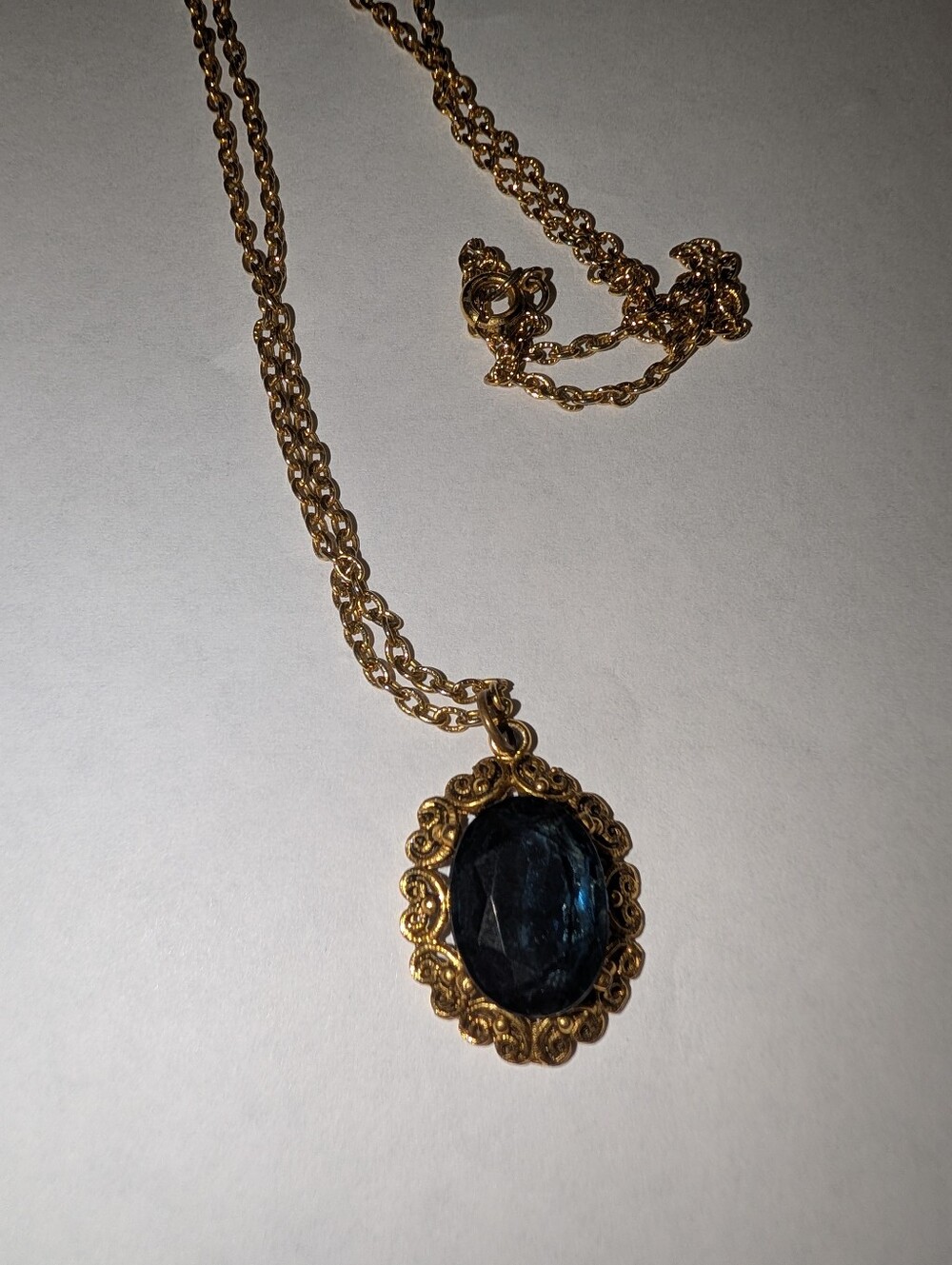 Navy Oval Pendant Necklace